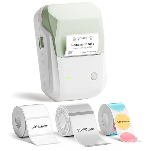 Image of NIIMBOT B1 Label Maker Machine with 3 Tapes, 50x30mm White /34x34mm ColorfulB /50x80mm Clear, Bluetooth Thermal Label Printer for Small Business,Office,Home,School (Green, 1 Printer+3 Roll Label)