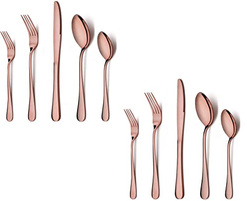Image of Copper Silverware Set, Rose Gold Flatware Set for 4, Stainless Steel Tableware Cutlery Set, Utensil Sets for Kitchen, Forks and Spoons Silverware (Rose Gold, Set of 10)