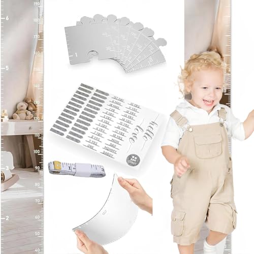 Image of Growth Chart Mirror for Wall - Kids Height Wall Chart, Puzzle Mirror & Bedroom Wall Decor - Foldable Height Measuring Mirror with Height Chart for Kids & Height Growth Measurement for Wall