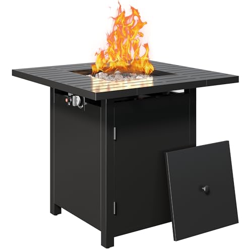Royalcraft Brasero 2 en 1 au Propane, 50 000 BTU avec Couvercle Amovible, Pierre de Lave et Couvercle, Table de feu carré pour Salle à Manger ou fête sur...