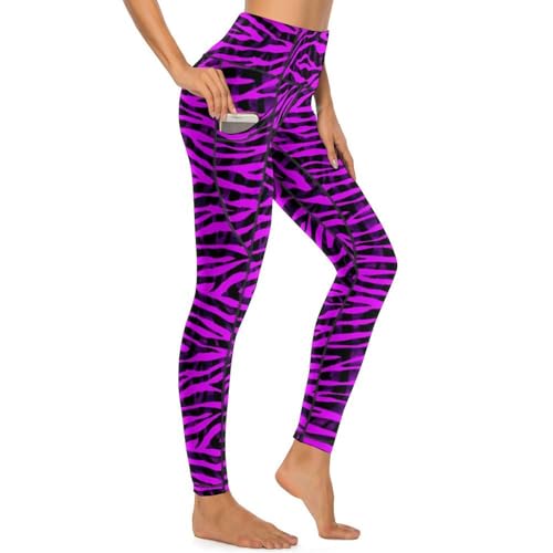 Legging zèbre noir violet anti-transparence : pantalon de yoga taille haute gainant
