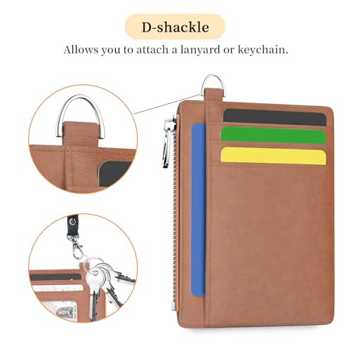 Image of Hancynir Slim Wallet Women Credit Card Holder Minimalist Brown Vintage RFID Small Mini Card Case Front Pocket PU Leather Thin Travel Zipper Coin Cash ID Window Girls Wallet Gifts