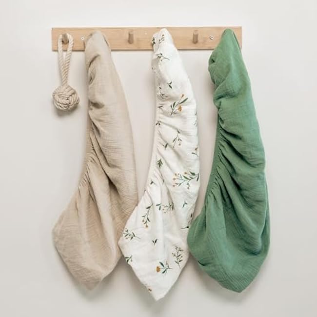 Gllquen Baby Muslin Bassinet Sheets 3 Pack, Breathable Elastic Cozy Fitted Cotton Bassinet Mattress Sheet for Baby Boy Girls, Fit for Hourglass Oval Rectangular Cradle Pad Sheets 33x17 (Green)