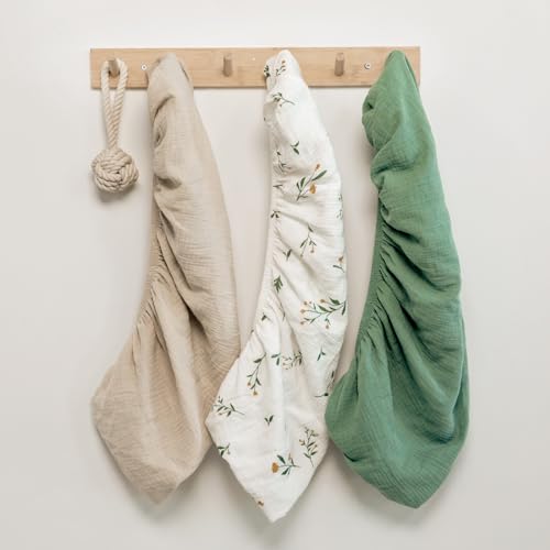 Image of Gllquen Baby Muslin Bassinet Sheets 3pk, Soft Cotton Baby Sheet Boy, 33x17 | Breathable Cozy Bassinet Mattress Fitted Sheet, Compatible with Halo Bassinest Swivel Sleeper, Snoo, Baby Delight, Green Leaf