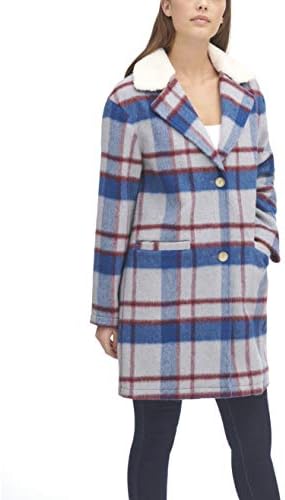 Levi's women's wool plaid sherpa collar top coat Clearance