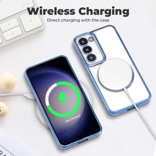 Image of VONZEE Clear Logo Electroplating Transparent Case for Samsung A55 5G, Magnetic Plating Electroplate TPU Cover, Individual Camera Protection for Each Lens - Sierra Blue