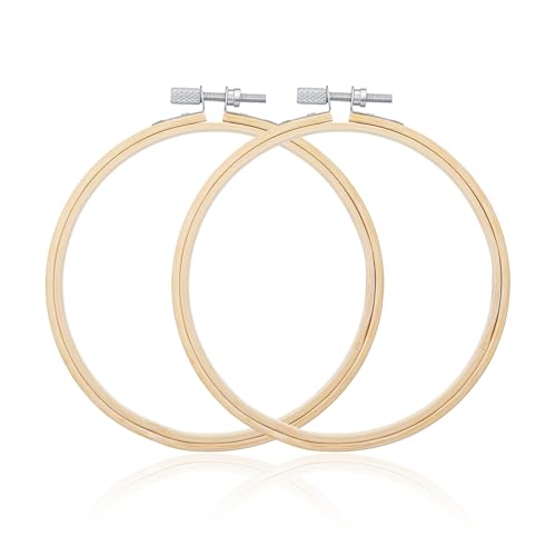 2 Pack 5 Inch Embroidery Hoop Wooden Cross Stitch Hoops Ring Adjustable Embroidery Frames with Screw Tool for Art Craft Sewing and DIY Decoration