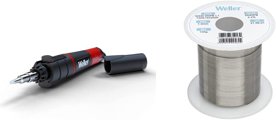 Weller 25W-75W Cordless Soldering Iron & Heat Tool, Butane Powered - Butane not included - WLBU75 with Weller Solder Wire, Dia: 1.0 mm / 0.039 in, Wt: 100 g / 3.527 oz, Alloy Sn60Pb40