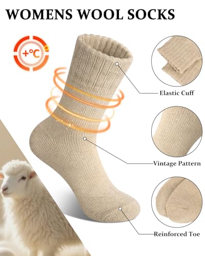 Image of Loritta Wool Socks for Women, Winter Warm Hiking Boot Socks Gifts | Classic Cozy Crew, Vintage Knit, Soft Thick House Socks, Outdoor, Christmas Gift, Stocking Stuffers for Mom Grandma Wife