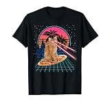 Cat Riding Pizza Laser Eyes 80s Cat In Space Cats Lovers T-Shirt
