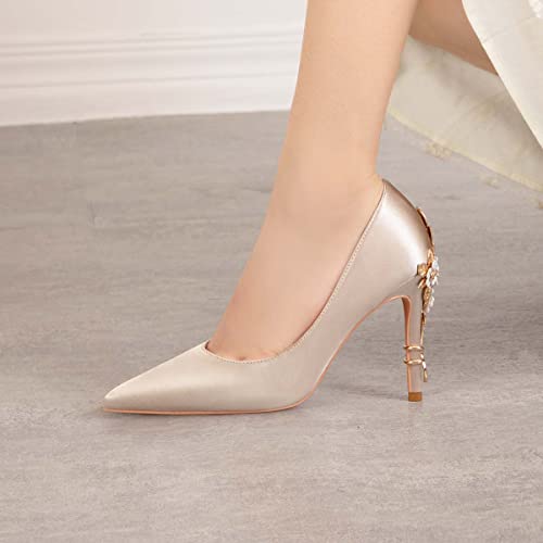 JOEupin High Heels Womens Pointed Toe Heels Satin Pumps Stiletto Bridal Party Dress Evening Wedding Shoes for Woman 6