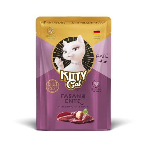 KITTY Cat Paté Mix 2, 6 x 85 g, Nassfutter für Katzen im Probierpaket, getreidefreies Katzenfutter mit Taurin, Lachsöl und Grünlippmuschel, Alleinfuttermittel mit hohem Fleischanteil, Made in Germany