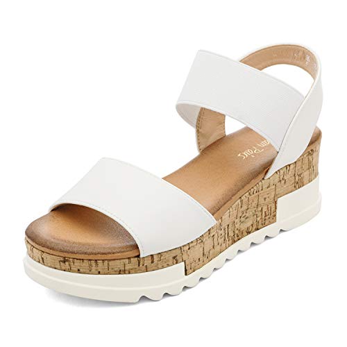 DREAM PAIRS Womens Open Toe Strap Casual Flatform Platform Wedges Sandals 5.5 White