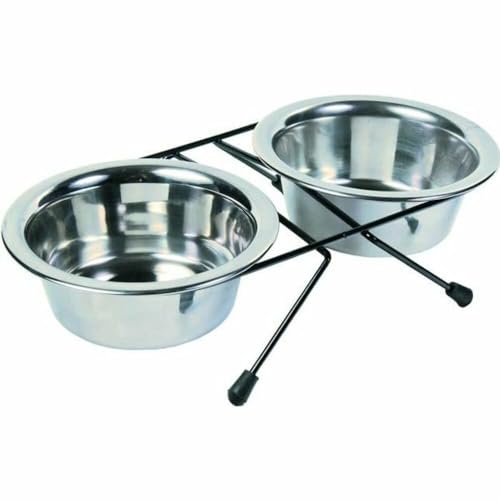 TRIXIE Eat on Feet - Set di Due Ciotole in Acciaio Inox per Cani