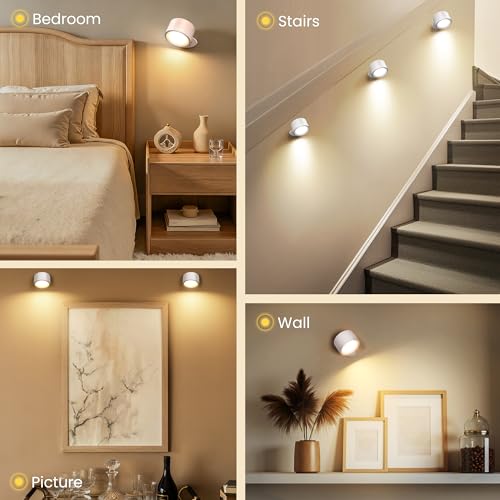 LED Wall Mounted Lamps, 3CCT Battery Operated Wall Lights, White-1 Pack - image 8