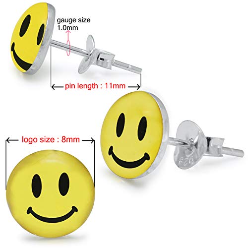 Smiley Face Logo 925 Sterling Silver Stud Earring. Sold by Pair2