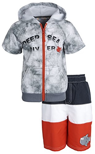 Wippette Little Boys Swim Trunk Board Shorts and Knit Hooded Coverup Beach Set - Grey (Size 2T)