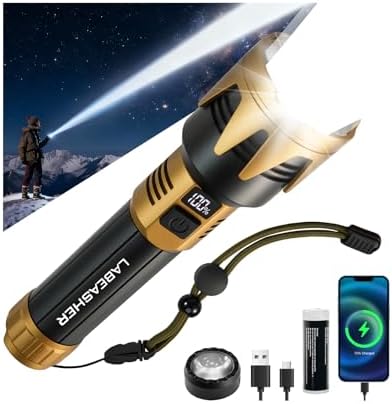 LABEASHER Rechargeable LED Flashlight, Flashlights High Lumens with Ignition Lens,2000 Lumens Super Bright Tactical Flashlight,5 Modes, Zoomable, Waterproof,for Camping, Emergency (PANTENT Pending)