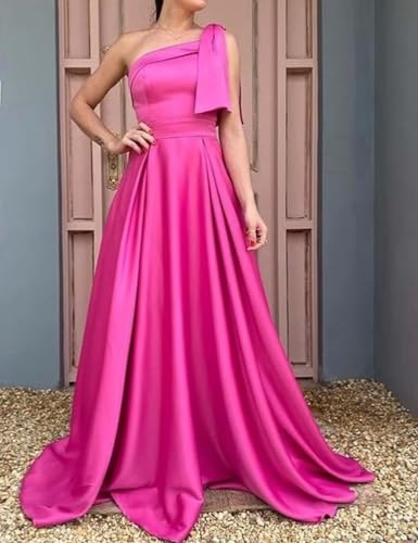 One Shoulder Bridesmaid Dress with Pockets Satin Long Prom Dress A Line Cocktail Party Gown BS2162