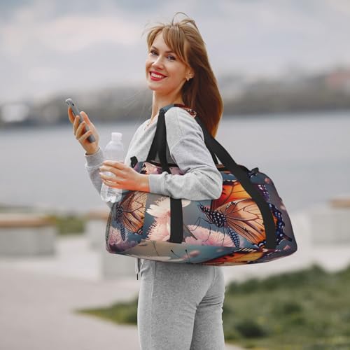 Butterfly Print Travel Duffle Bag - Foldable Personal Item Travel Bag for Women & Men,Carry-On Convertible Crossbody Tote Bags with Adjustable Shoulder Strap & Pockets 13x10.2x19.7 in 7