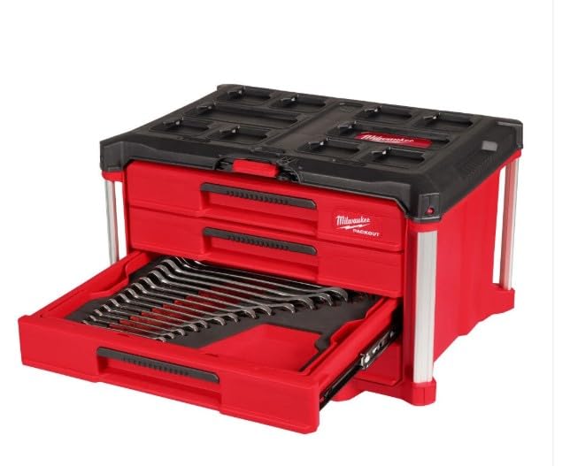 Milwaukee Combination SAE and Metric Wrench Mechanics Tool Set with PACKOUT 4 Drawer Tool Box (60-Piece) 48-22-9492