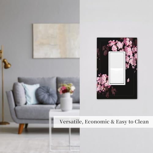 Cherry Blossom Pink Floral Blooming Flower Spring 1 Gang Light Switch Plate Single Rocker Wall Plate Cover Decorative Black Aesthetic Electrical GFCI Switchplate Faceplate for Home Decor — view 6