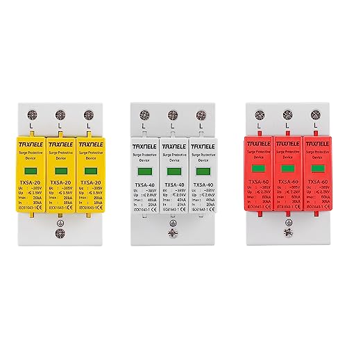 AC SPD 3P 385V 20KA 40KA 60KA House Lightning Surge Protector Surge Protective Device Low-Voltage Arrester Device 10KA 30KA 35mm DIN Rail Mounting (30-60KA)