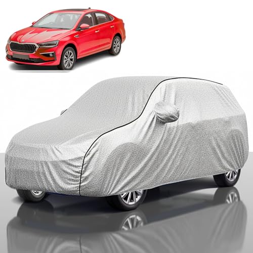 Image of Kayme Compatible with Silver Slavia Car Cover Waterproof Car Body Cover for All Weather Proof & Full Bottom Elastic, Triple Stitching with 100% Nail Proof Cover