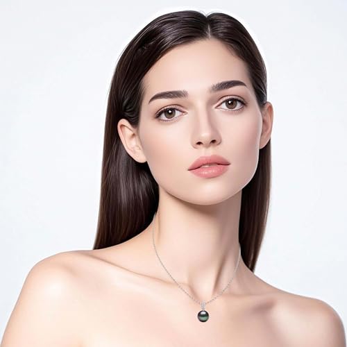 12-13mm Tahitian Black Pearl Pendant Necklace for Women, Genuine Cultured Pearl, 925 Sterling Silver, Simple Elegant Jewelry Gift for Wife Mom Girlfriend4