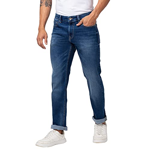 Image of Spykar Men's Mid Rise Mid Cotton Stretch Comfort Fit Straight Length Jeans (Ricardo)