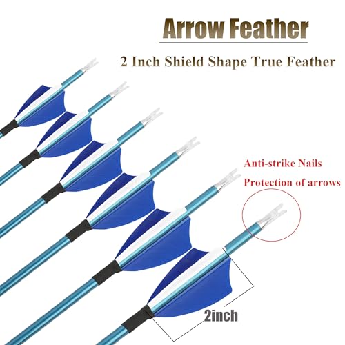 limaity 12pcs Archery Carbon Arrows 400/500/600/700/800/900/1000 Spine with True Feather Shooting Arrow Archery Practice Hunting Arrow for Recurve Bow Compound Bow Longbow (blue, 400spine) - Image 4