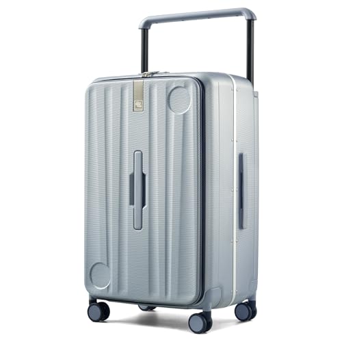 Image of Hanke Multifunctional 26 Inch Hard Shell Suitcases with Wheels Travel Approved Luggage Large Rolling Suitcase Checked Luggage for Women Men(Grey)