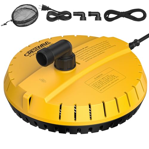 Crestwave Automatic Pool Cover Pump, 115V Submersible Water Pump for Pool Draining, 25FT Power Cord, 1-Year Warranty, Water Removal for Swimming Pool, Hot Tub, Fish Tanks, Pond, 2 Adapters, Yellow