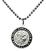 St. Christopher Surf Necklace, Large Pendant, Silvertone Color with Black Rim, 23 Inch Long Ball Chain