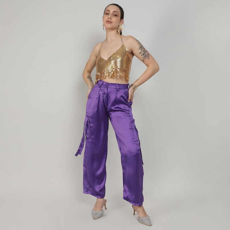 Image of PINACOLADA Women's High Rise Cargo Pants for Casual Wear | High-Rise | Cargo Pants Crafted with Comfort Fit for Everyday Wear