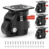 Nefish Heavy Duty Leveling Machine Casters 2200 LBS, Upgraded Ratchet Arm Design Leveling Retractable Castors Set of 4, Aluminum Base & Industrial Grade Rubber Workbench Caster for Industrial, Machine