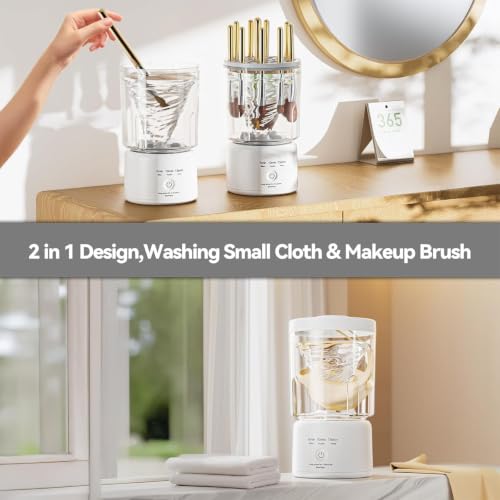Image of Portable Mini Washing Machine, Rechargeable Underwear Washing Machine Makeup Brush Cleaner Machine Small Clothes Mini Washer for Home, Hotel, Travel and Camping (White)