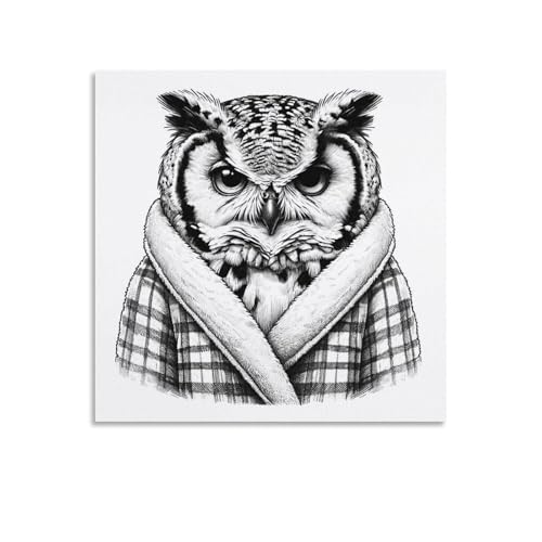 Poster chouette en peignoir deco murale originale chambre et salon