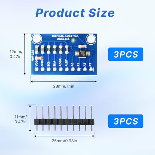 leruiyezs 3pcs ADS1115 ADC for Arduino Modul 16 Bit 4 Kanäle Präzisions Analog Digital Wandler mit I2C Schnittstelle für Arduino Raspberry Pi Mikrocontroller Projekte stabile Messung Erweiterungsmodul
