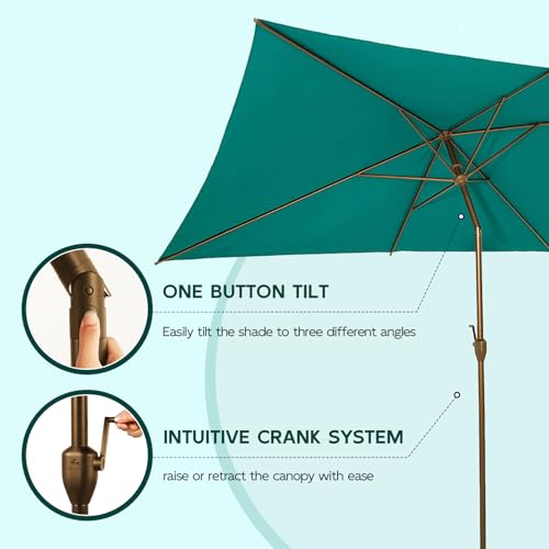 Image of Abba Patio 6.5FT Outdoor Patio Umbrella Outdoor Table Umbrella with Crank Market Umbrella 6 Sturdy Ribs UV Protection Waterproof and Push Button Tilt for Garden Deck Backyard Pool,Nordic Blue