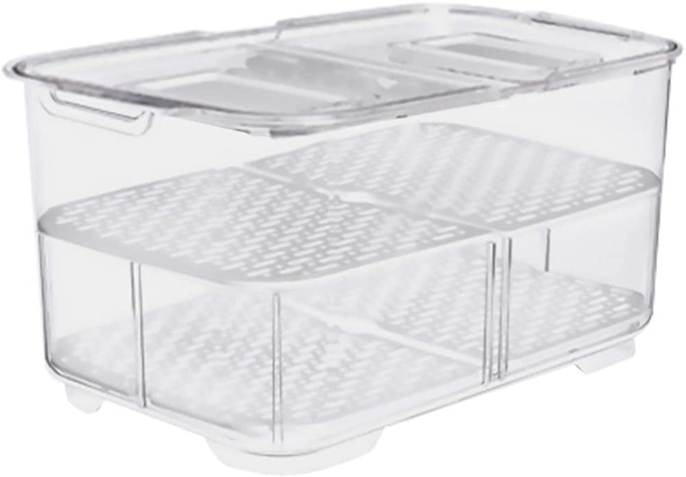 Caja de Almacenamiento de Frutas y Verduras, Organizador de Nevera, Ideal para congelador, Cesta de plástico Transparente, Cesta de Drenaje-S