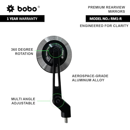 Image of BOBO RM1-R Premium Motorcycle Rearview Mirror, Anti-Glare, Anti-Fog, 360-Degree Rotation, Multi-Angle Adjustable