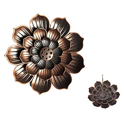 Lotus Stick - Quemador de incienso Ash Catcher, accesorio de meditación, cobre rojo, 6 agujeros, quemador de incienso, soporte para varillas de incienso Cover