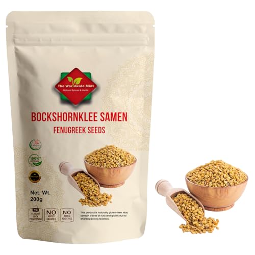 Bockshornkleesamen 200g | Bockshornklee ganz Methi Seeds | Ideales Gewürz für Curry Tee & indische Gerichte | 100% Natürlich Vegan & Glutenfrei | Premium Bockshornkleesaat | Ohne Zusätze