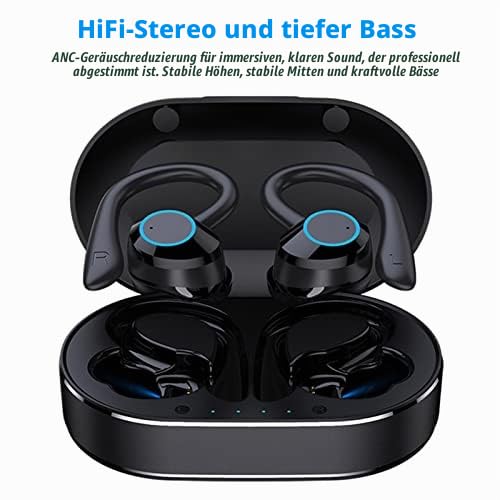 Bluetooth Kopfhörer, Q23 PRO Kabellose Ohrhörer BT 5.4, Wasserdichter Kopfhörer mit Geräuschunterdrückung und Mikrofon Ohrbügel, Ideal für Sportreisen (Schwarz)
