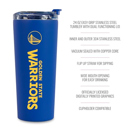 Image of Rico Industries NBA Basketball Golden State Warriors Royal Blue 24oz Stainless Steel Tumbler with Lid and Dual Functioning Lid