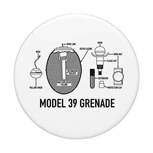 Model 39 Grenade German WW2 Egg Grenade Blueprints PopSockets Swappable PopGrip, Black - Image 3