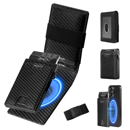 Image of iwantit MagSafe Wallet, 3 in 1 Magnetic Elastic Band Wallet, Pop Up Card Cases, Bifold Wallet (Carbon Fiber)