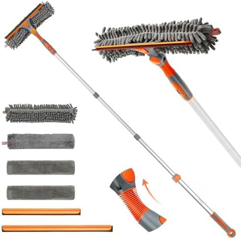 Eazer 2-in-1 Window Cleaner Tool, 64'' Window Squeegee for Home, Window Cleaning Squeegee Kit with Telescopic Pole, Window Washing Kit with Rotatable Bendable Head(Threaded + Telescopic) - EAW01