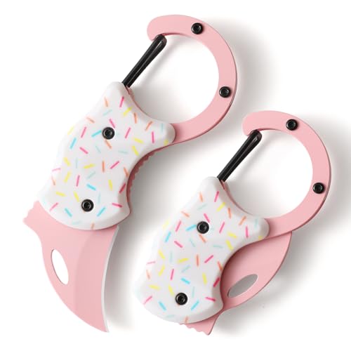 Pink Pocket Knife for Women Men Cute Keychain Box CutterMini EDC Knives for Everyday Carry Folding Utility Knife with Creative Ice Cream Design Ideal Gifts for WomenIce Cream
